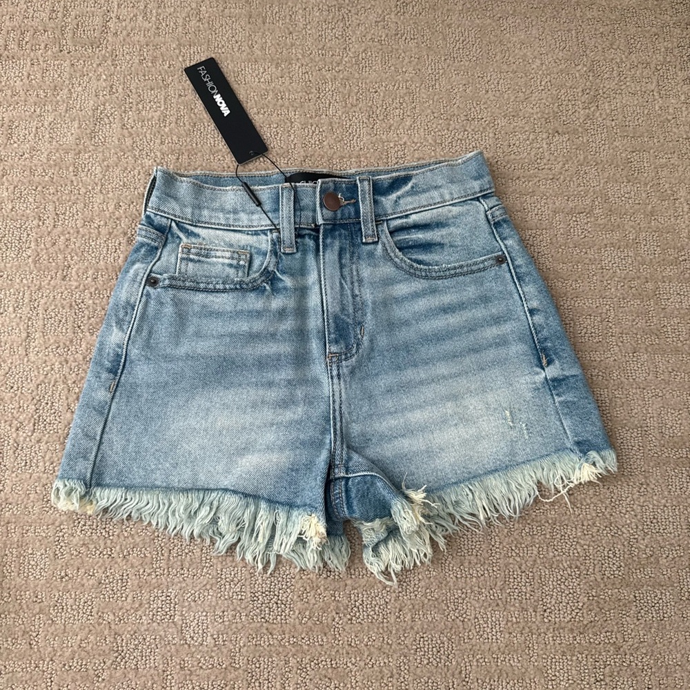 Fashion Nova Light Blue Frayed Jean Shorts